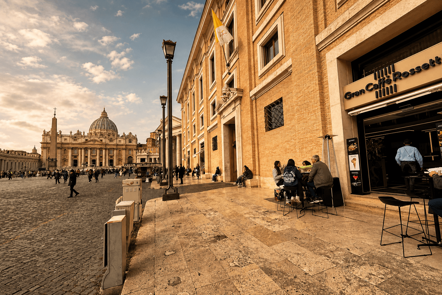 La Cupola di San Pietro dall'ingresso del Gran Caffè Rossetti